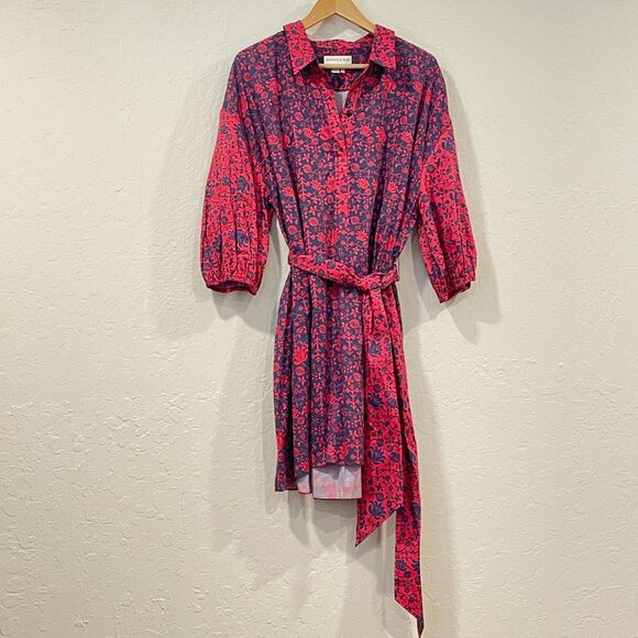 ~ Anthropologie XL Sachin & Babi Nightingale Mini Boho Dress Red Blue Floral - Picture 5 of 16